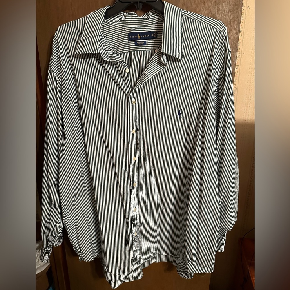 Green and White Striped long sleeve polo Ralph Lauren button down- 3XB